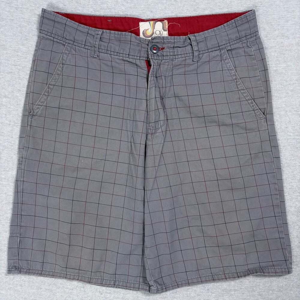 Ocean Pacific OP Mens Gray Plaid Windowpane Cotton Chino Casual Shorts Size 36